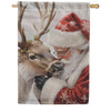 Evergreen Santa Comforting Reindeer Suede 2-Sided House Flag