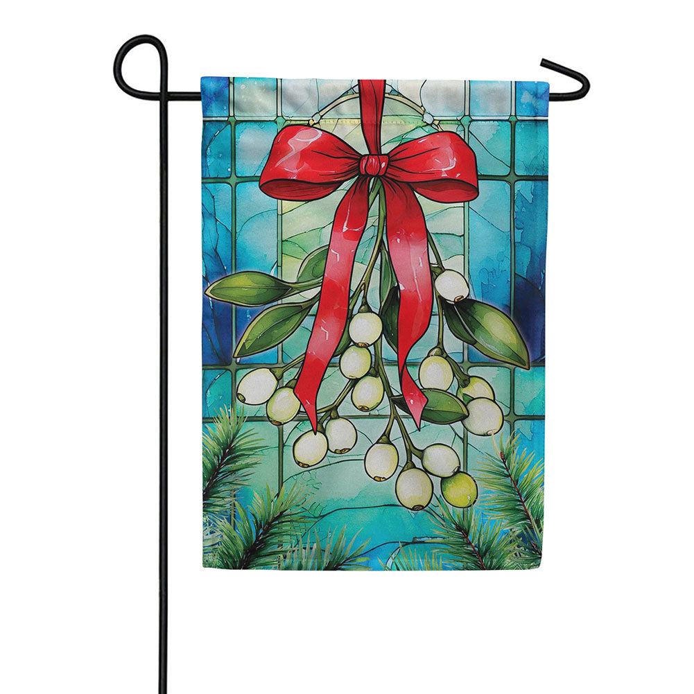 Evergreen Stained Glass Mistletoe Suede 2-Sided Garden Flag