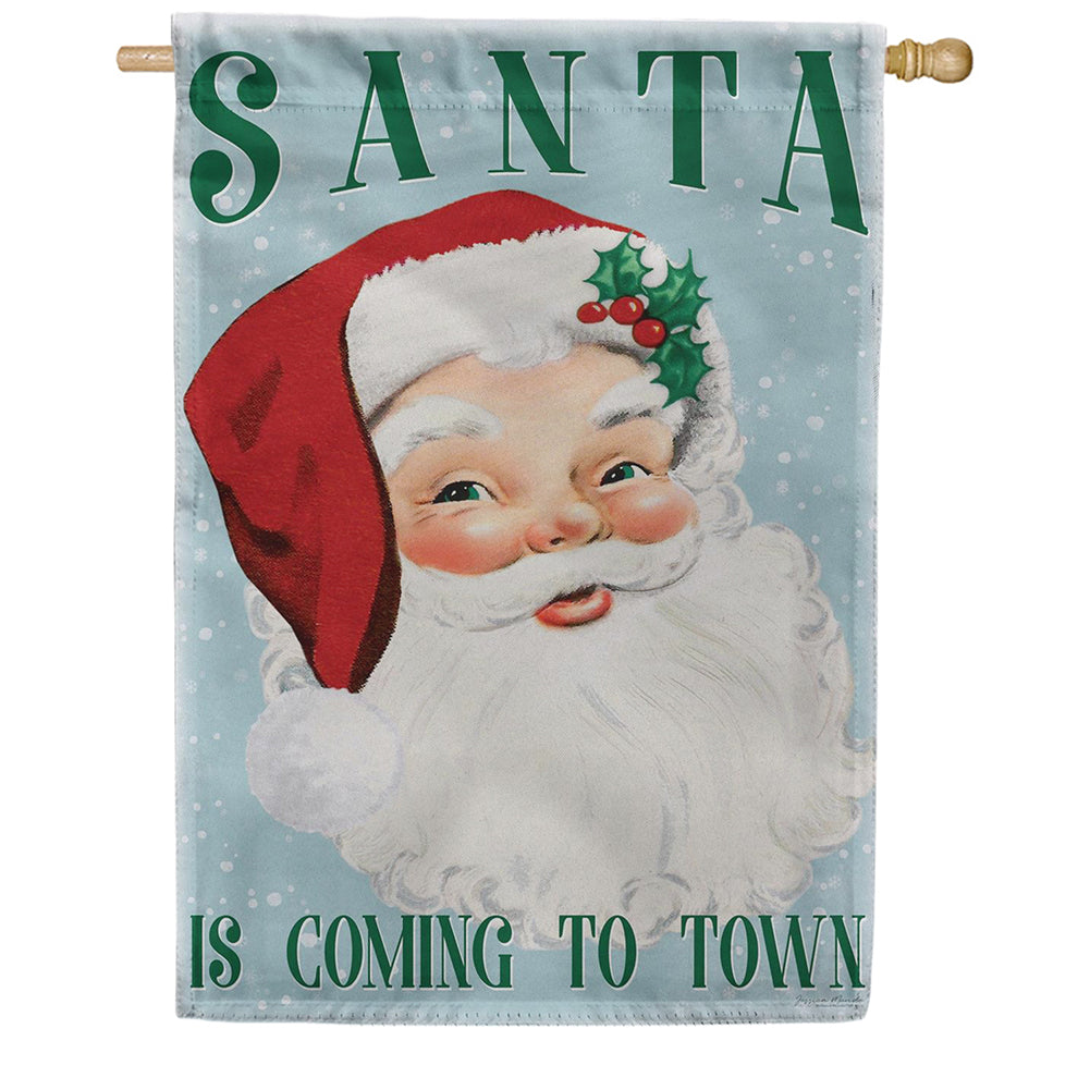 Evergreen Blue Vintage Santa Suede 2-Sided House Flag