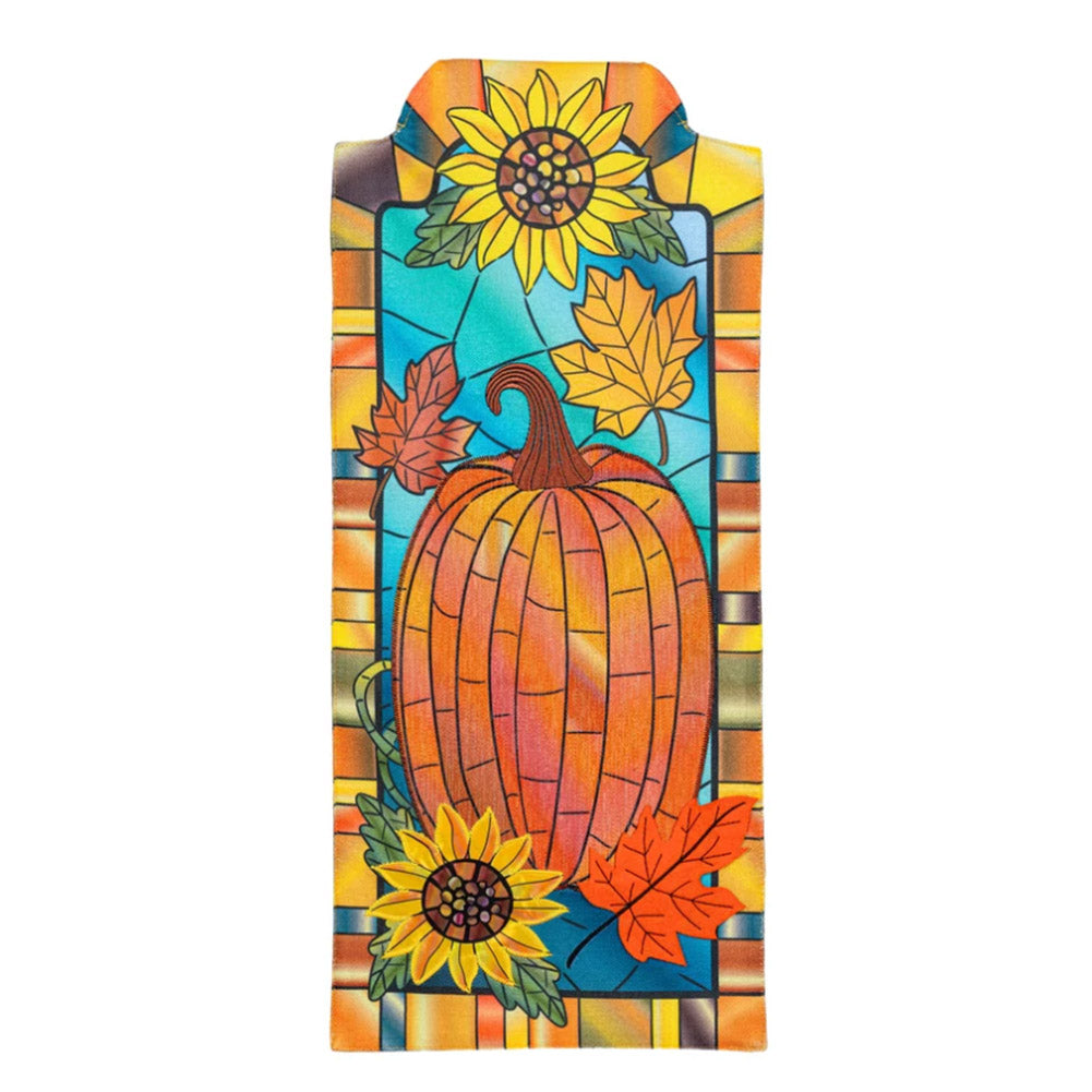 Evergreen Fall Pumpkin Stained Glass Everlasting Impressions Textile Decor 