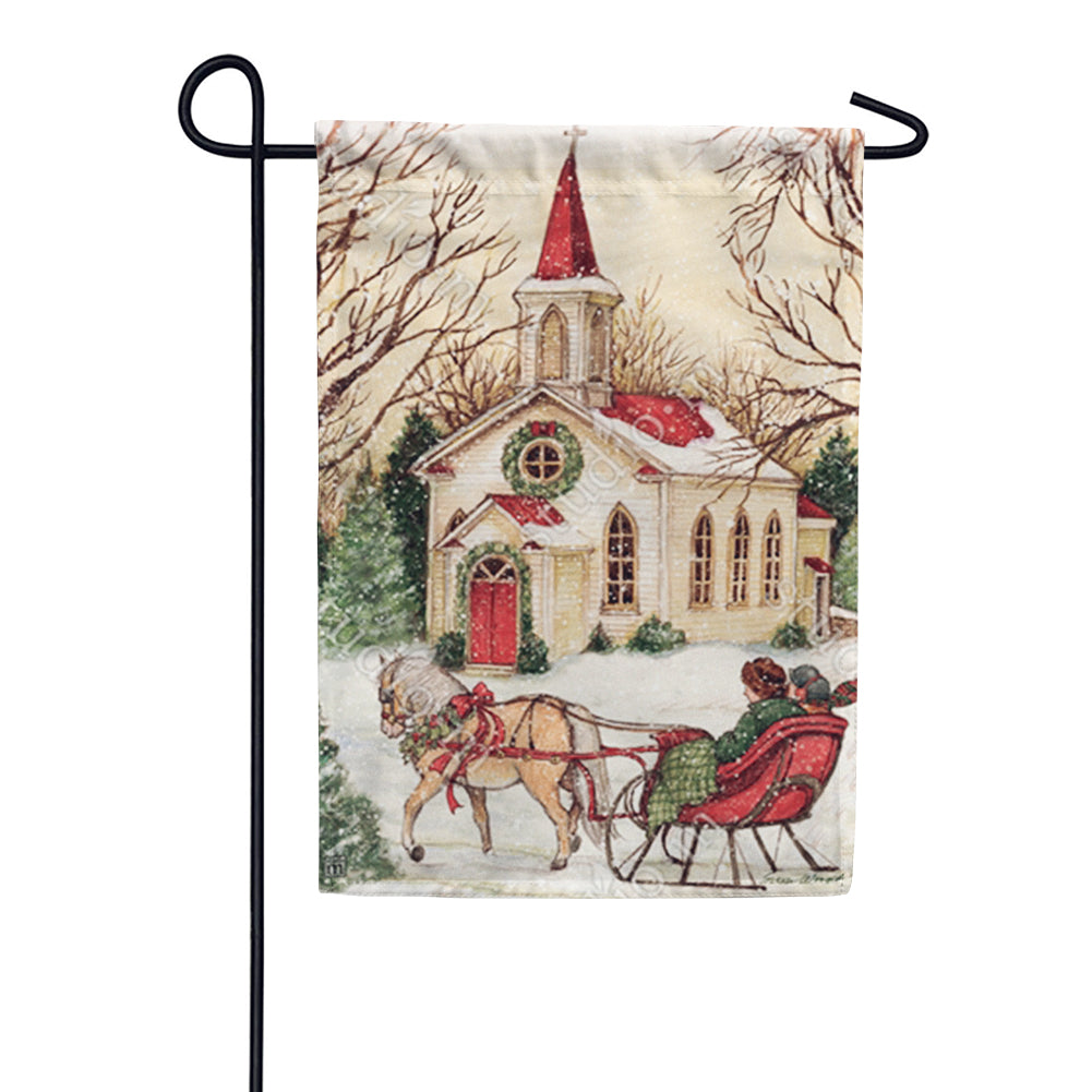 Country Church Christmas Garden Flag