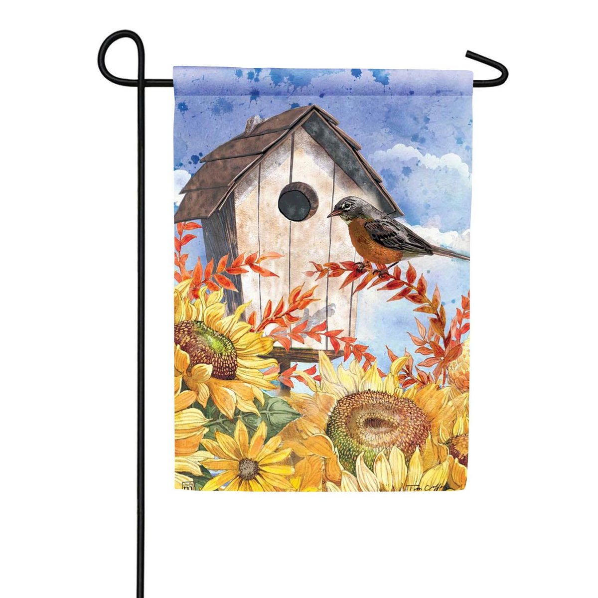 Sunflower Birdhouse Double Sided Garden Flag