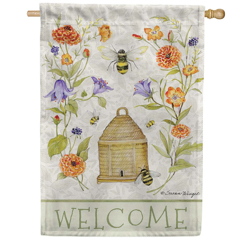 Premier Oversized House Flag - Bee Skep Flowers