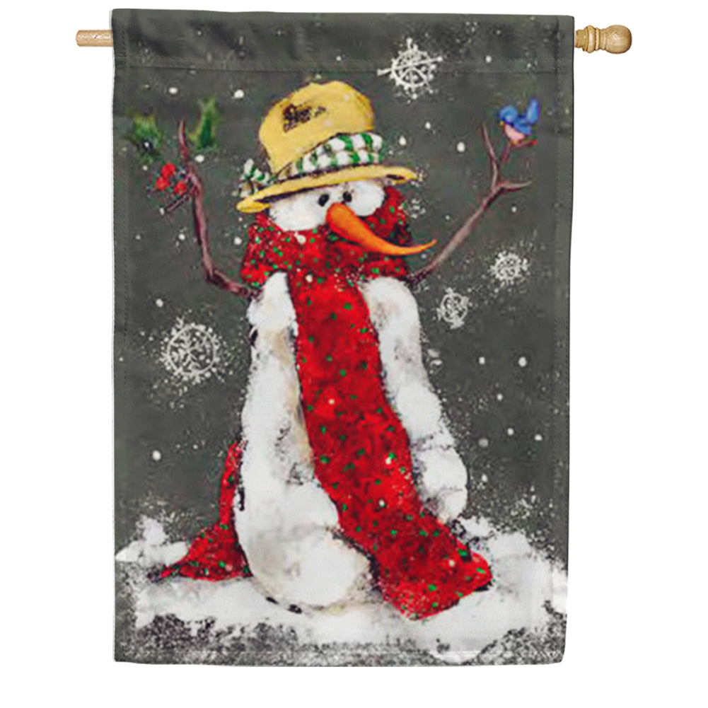 Red Scarf Snowman House Flag