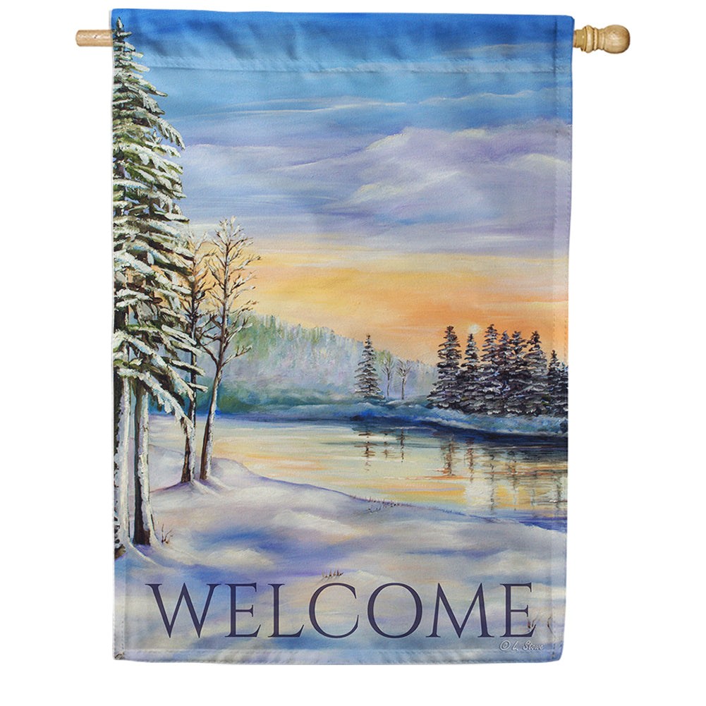 Winter River Welcome House Flag