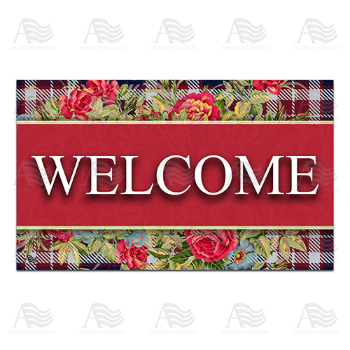 Flowers And Plaid Doormat
