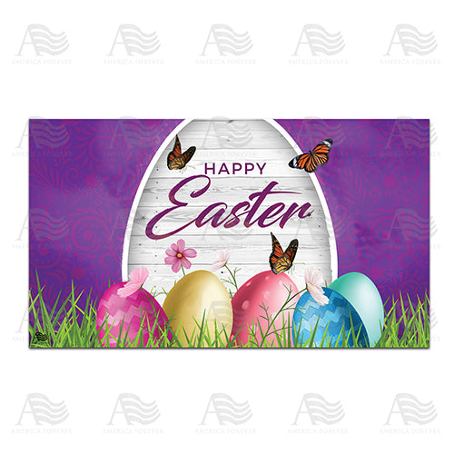 Wood Grain Easter Wishes Doormat