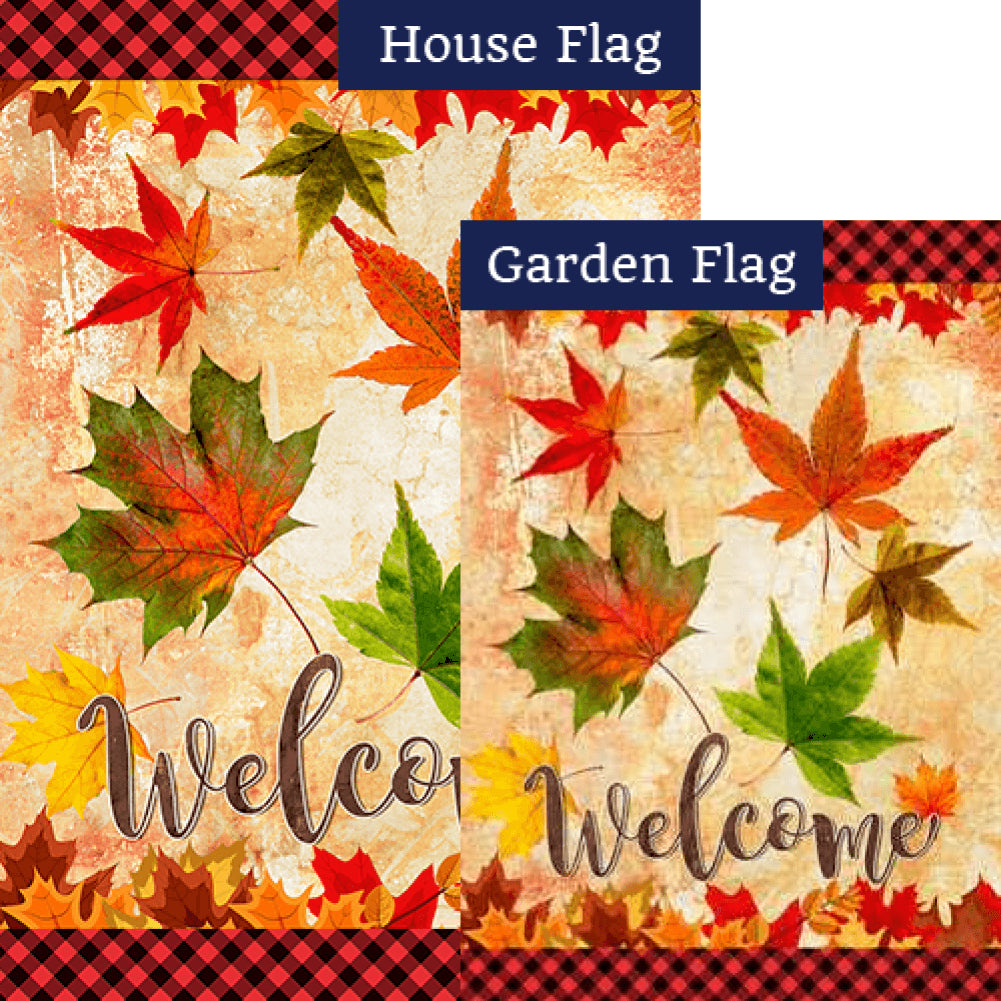 Fall Leaves Welcome Autumn Flags Set (2 Pieces)