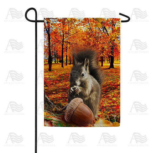 Fall Squirrel Finds Acorn Double Sided Garden Flag