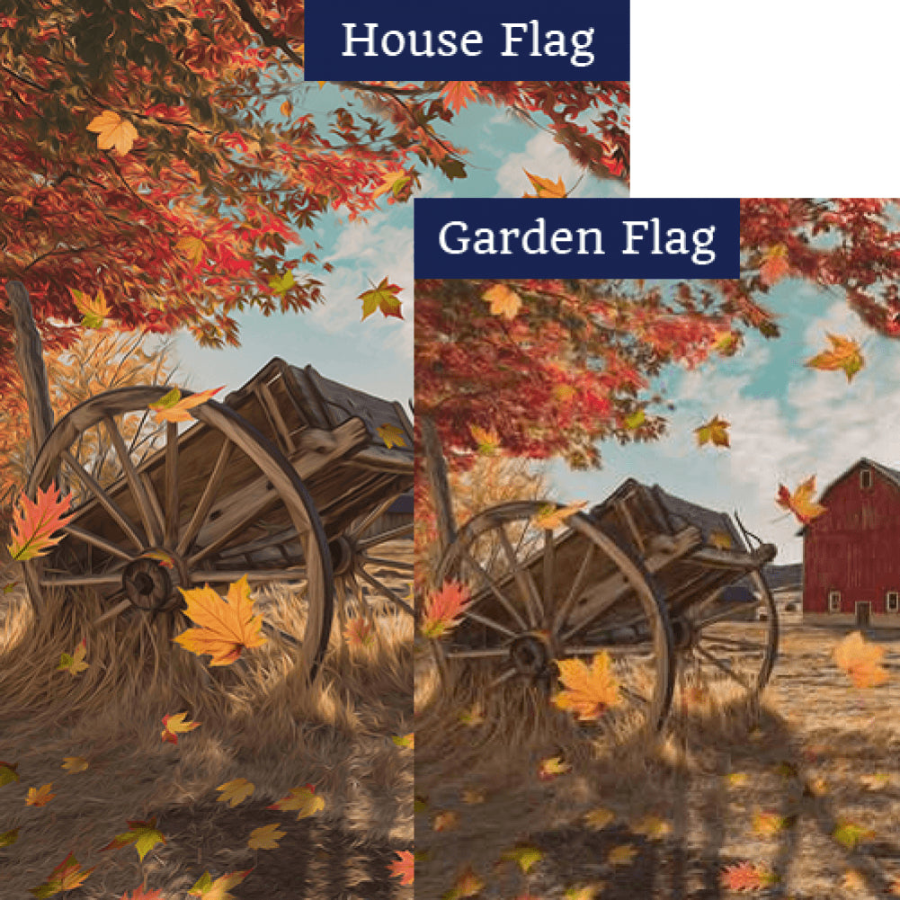 Old Wooden Farm Cart Flags Set (2 Pieces)