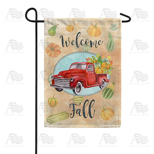 Welcome Fall Red Truck Double Sided Garden Flag