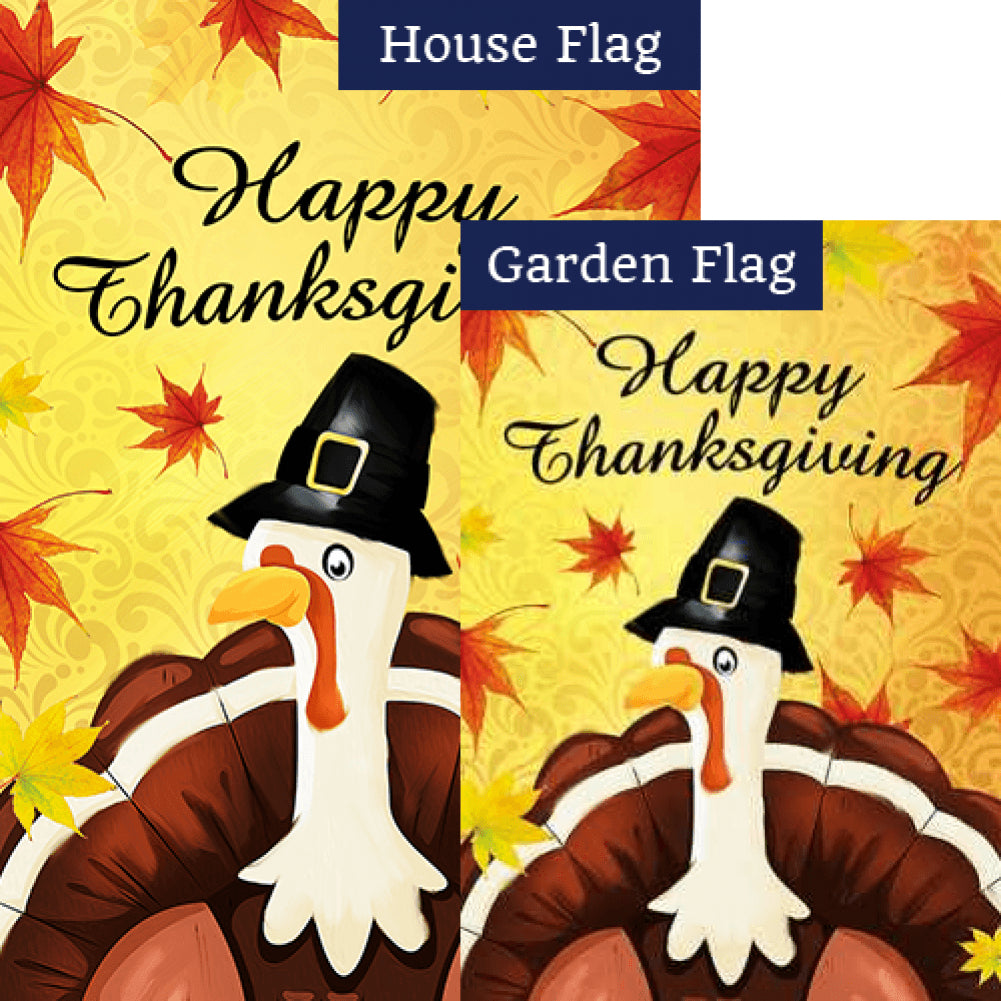 Pilgrim Turkey Thanksgiving Flags Set (2 Pieces)