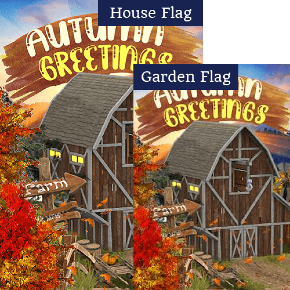 Rustic Autumn Barn Double Sided Flags Set (2 Pieces)