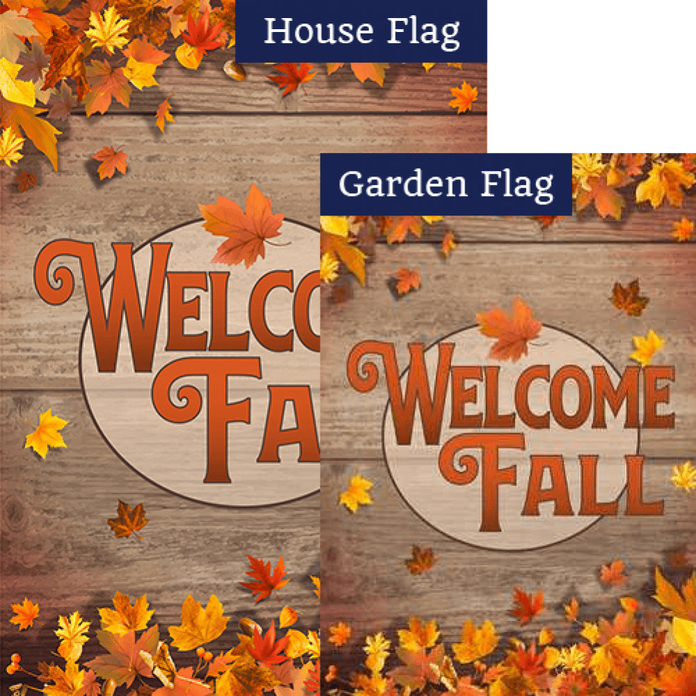Welcome Fall Wood Panel Double Sided Flags Set (2 Pieces)