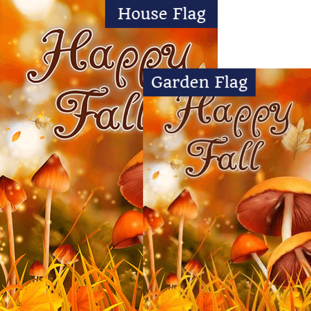 Happy Fall Mushrooms Double Sided Flags Set (2 Pieces)