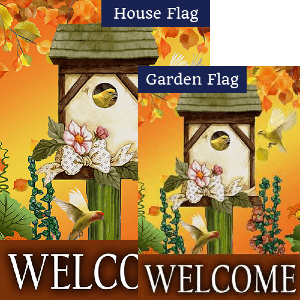 Lovely Autumn Bird House Double Sided Flags Set (2 Pieces)