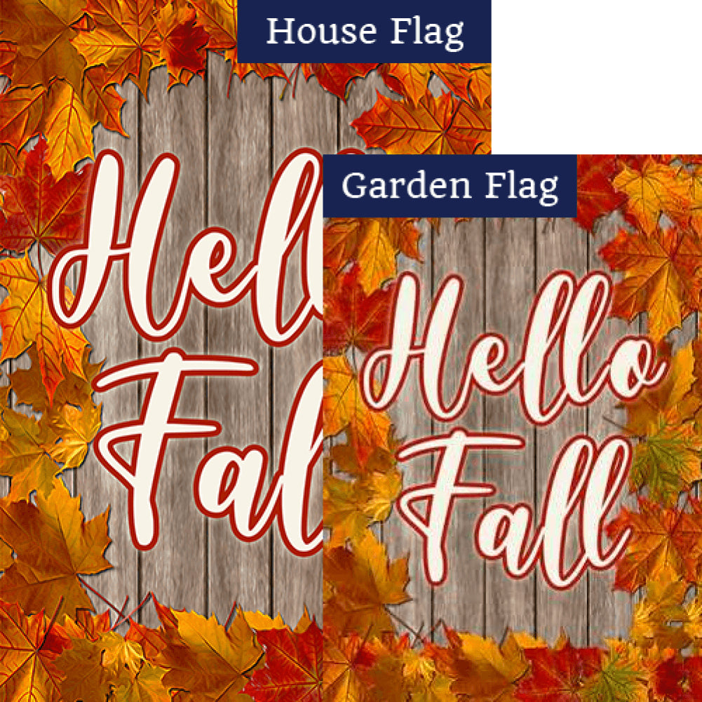 Hello Fall Leaf Border Double Sided Flags Set (2 Pieces)