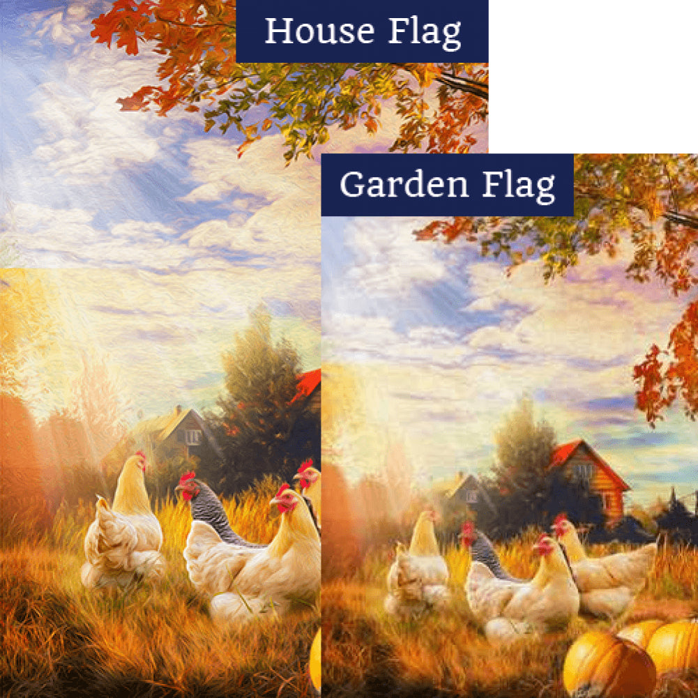 Chickens Forage For Insects Double Sided Flags Set (2 Pieces)