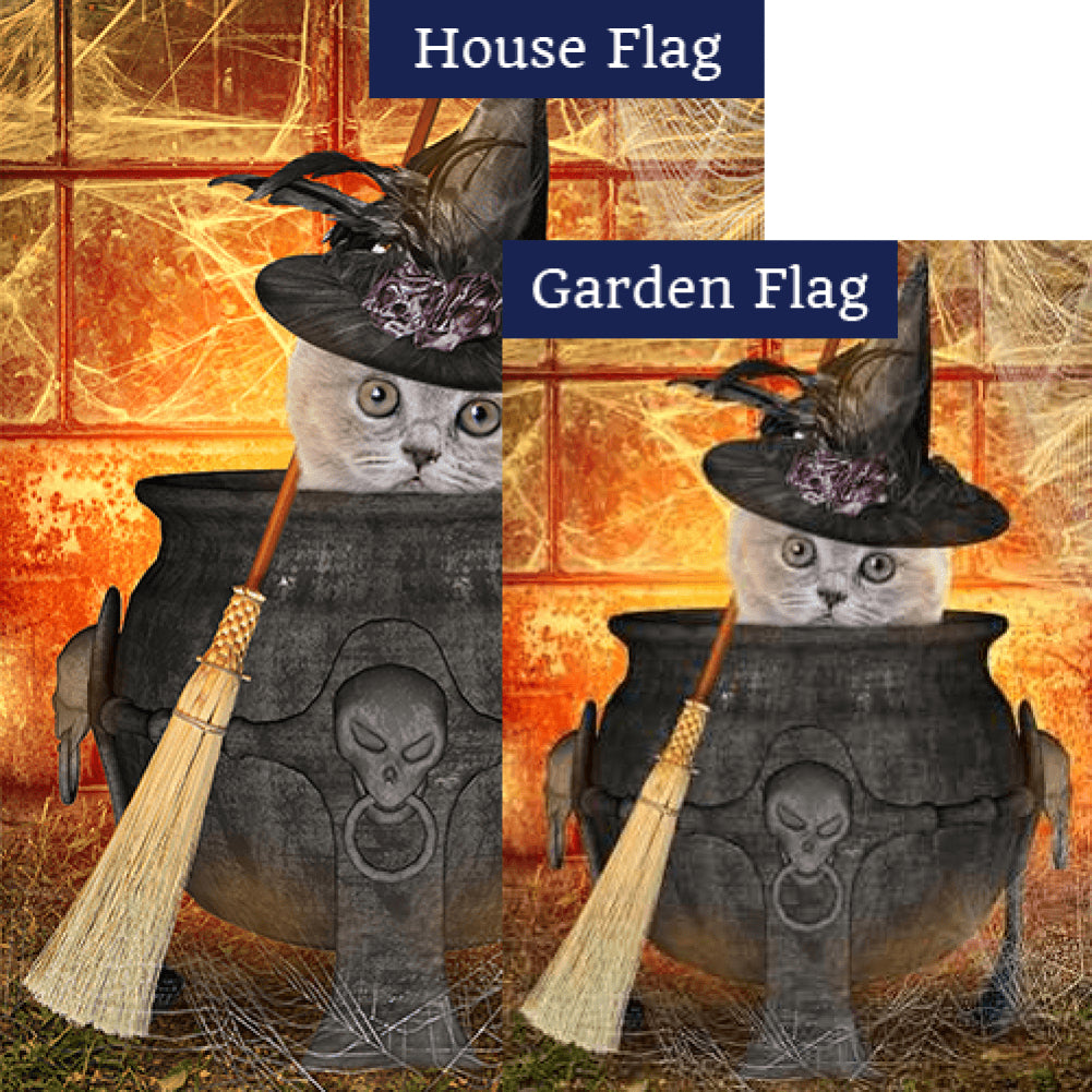 Cat In Cauldron Double Sided Flags Set (2 Pieces)