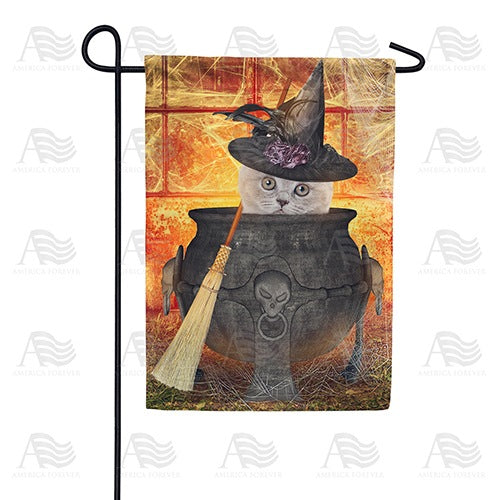 Cat In Cauldron Double Sided Garden Flag