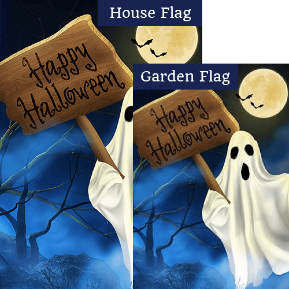 Halloween Ghostly Greeting Double Sided Flags Set (2 Pieces)