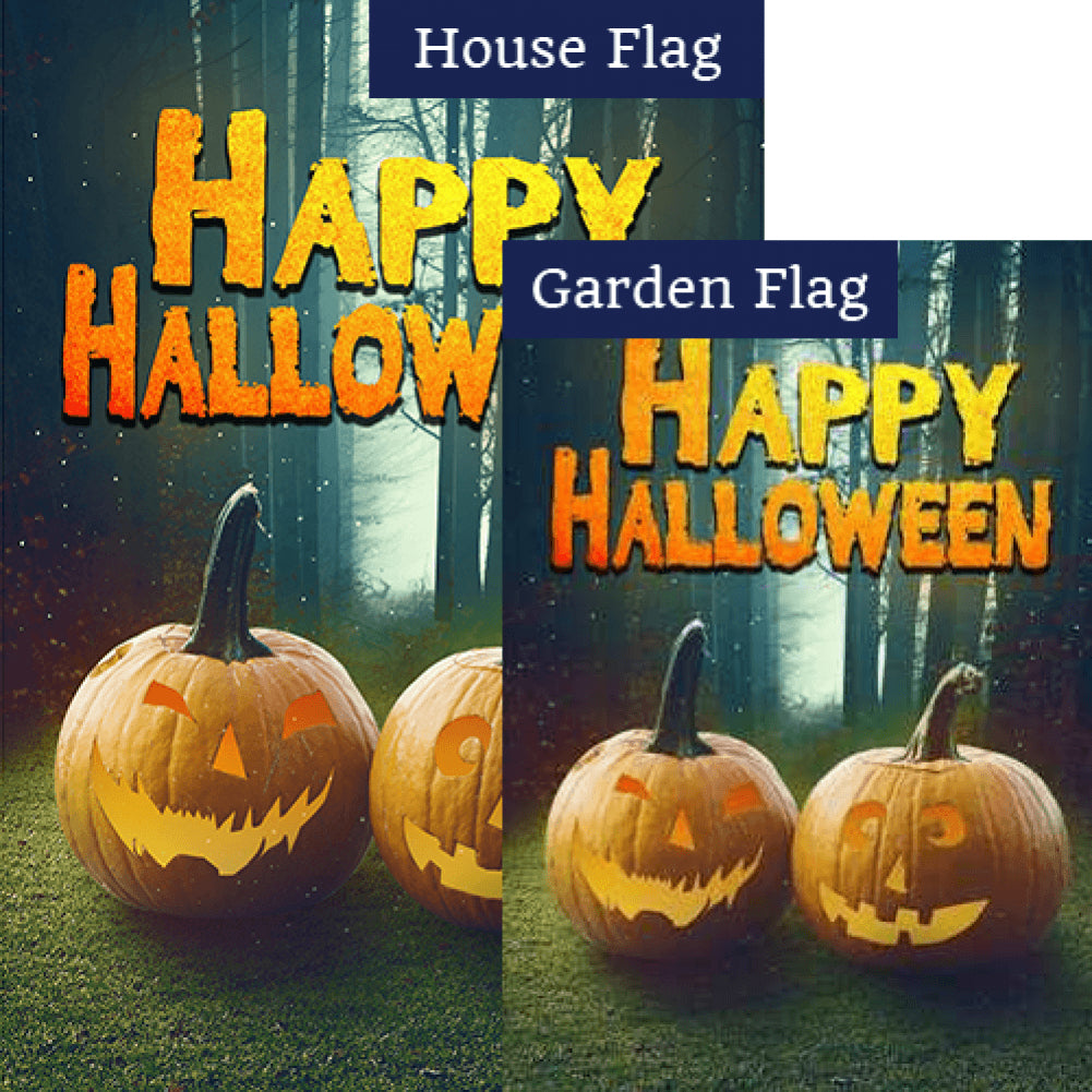 Pumpkins In Woods Double Sided Flags Set (2 Pieces)