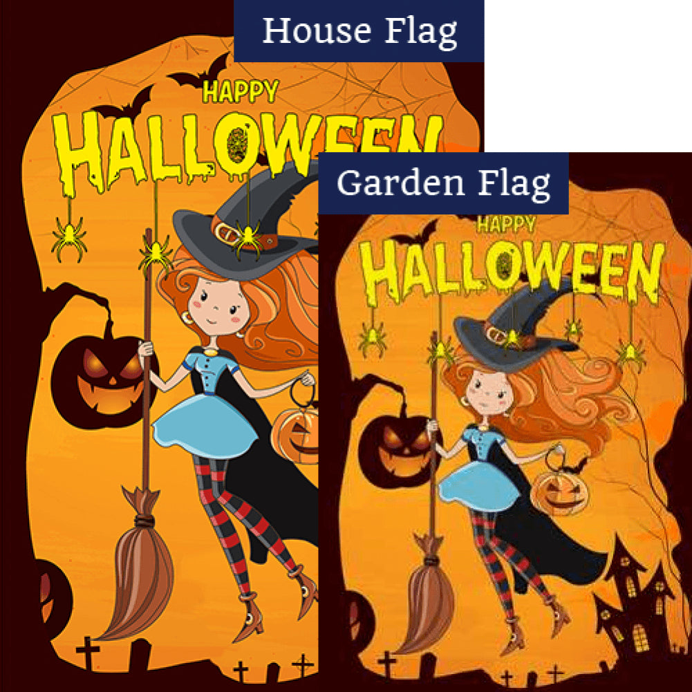 Frannie The Friendly Witch Double Sided Flags Set (2 Pieces)
