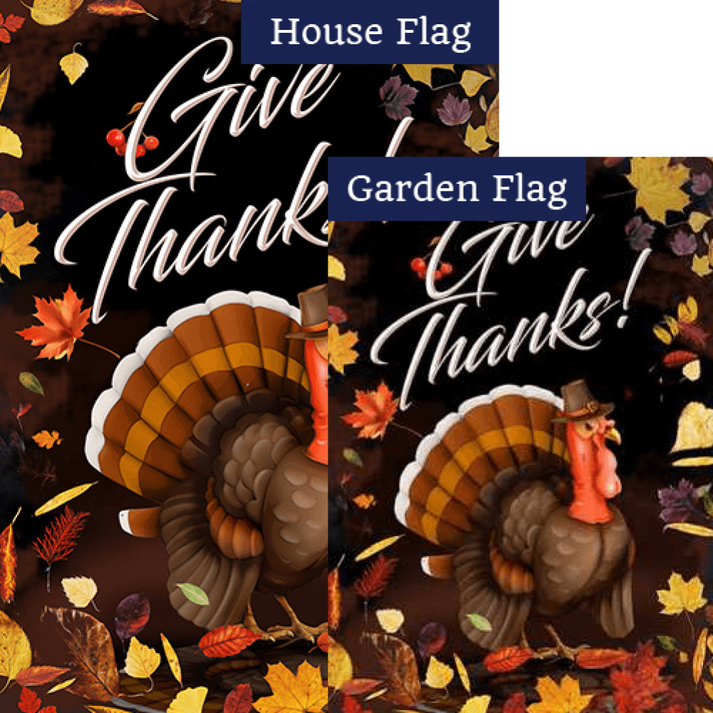 Tom Turkey Says Give Thanks! Flags Set (2 Pieces)