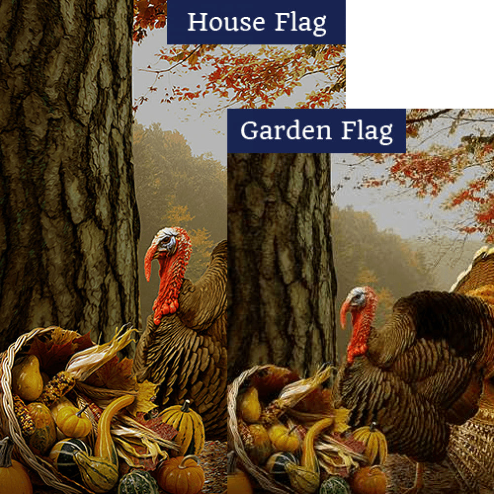 Turkey With Cornucopia Flags Set (2 Pieces)