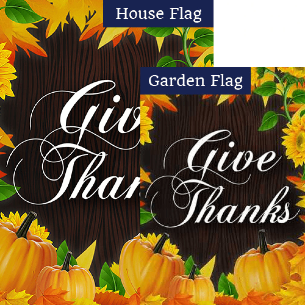 Give Thanks On Wood Grain Flags Set (2 Pieces)