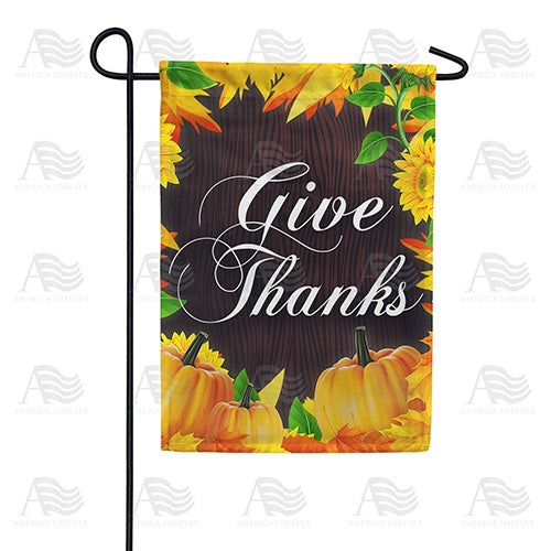 Give Thanks On Wood Grain Double Sided Garden Flag