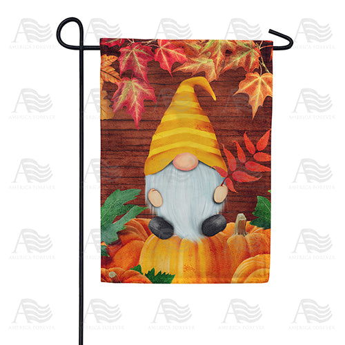 Gnome Sitting On Pumpkin Double Sided Garden Flag