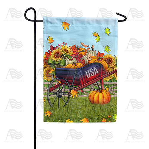 Patriotic Fall Wheelbarrow Double Sided Garden Flag