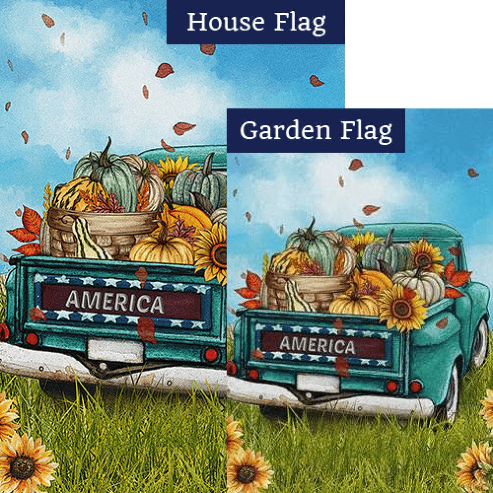 Truck Bed Of Fall Harvest Flags Set (2 Pieces)