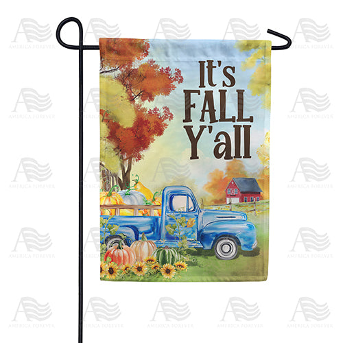 Fall Y'all Blue Truck Double Sided Garden Flag