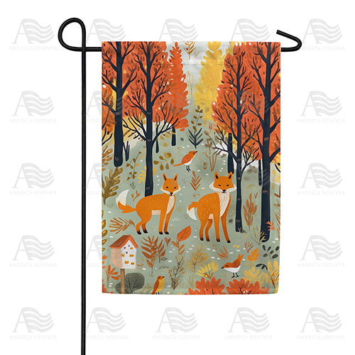 Foxes In Fall Forest Double Sided Garden Flag
