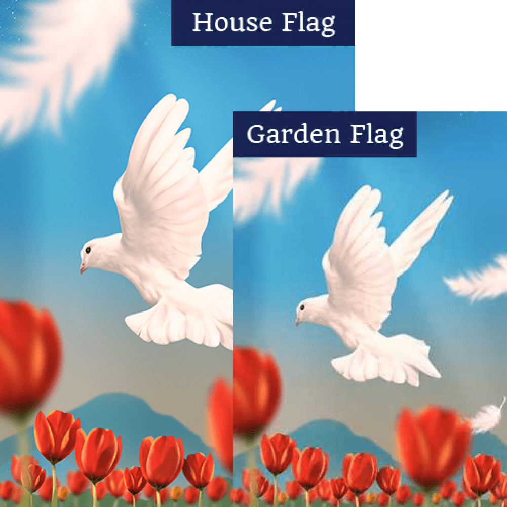 On The Wings Of A Snow White Dove Flags Set (2 Pieces)