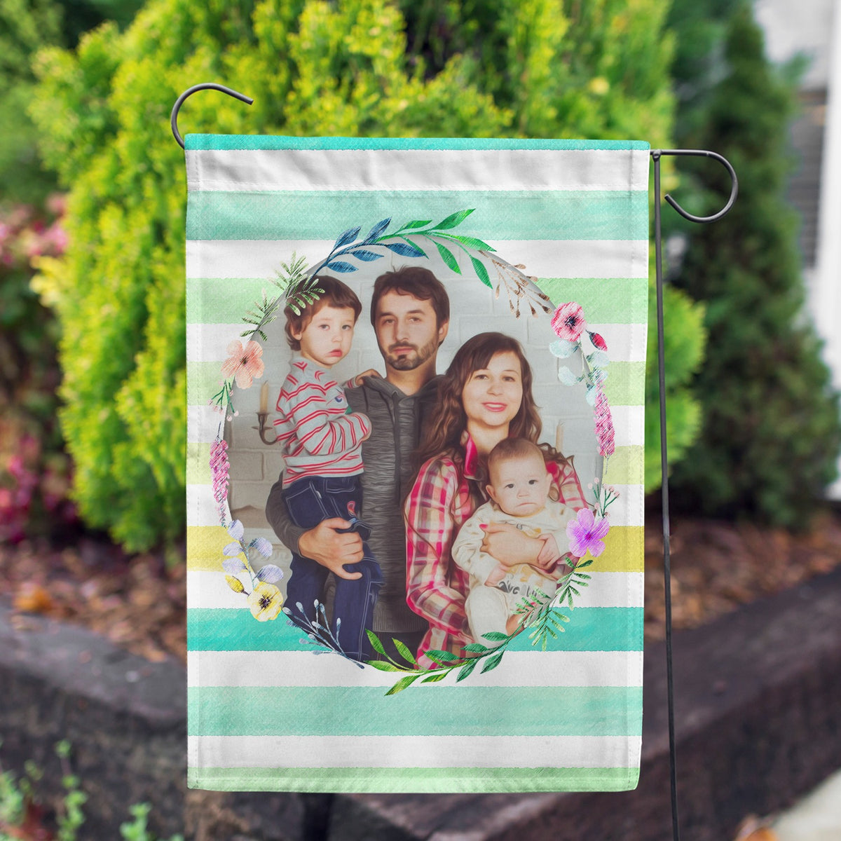 Personalized Watercolor Stripes Garden Flag