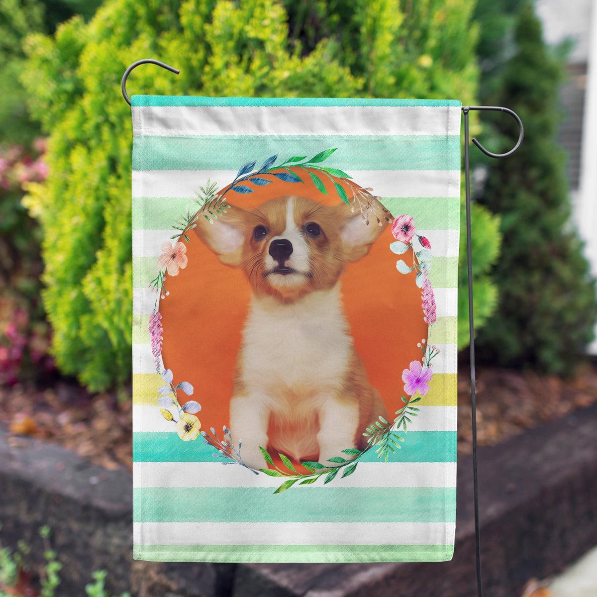 Personalized Watercolor Stripes Garden Flag