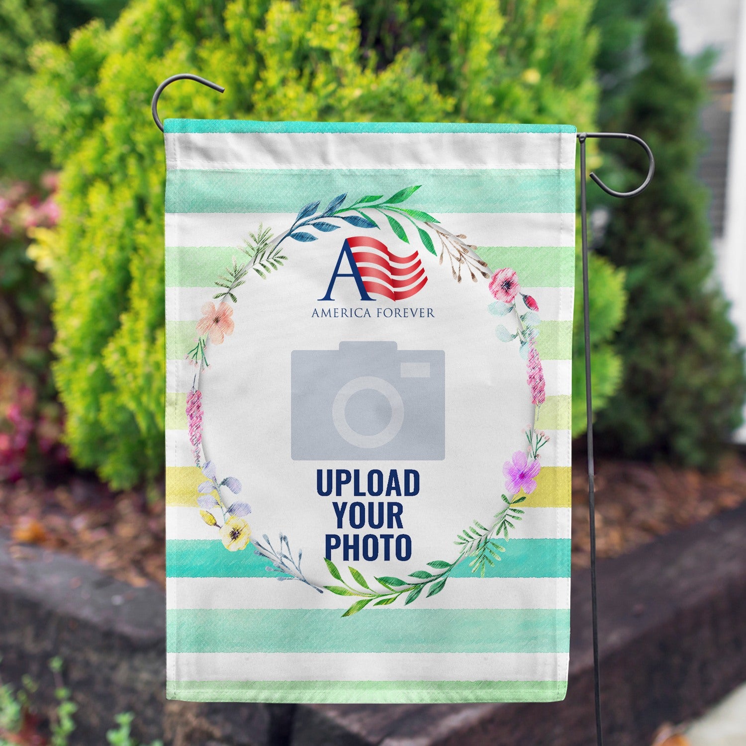 Personalized Watercolor Stripes Garden Flag