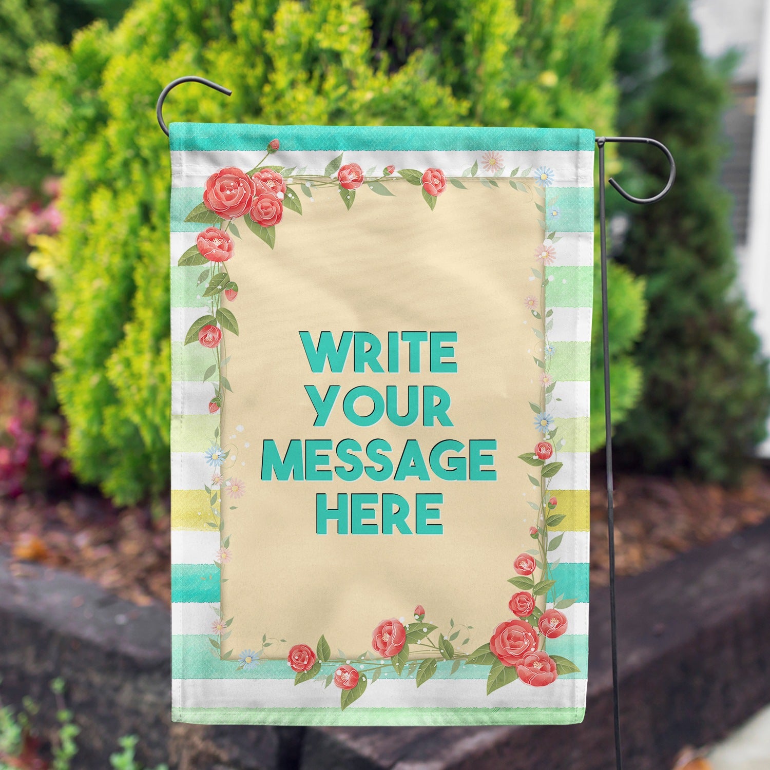 Personalized Watercolor Stripes Message Garden Flag