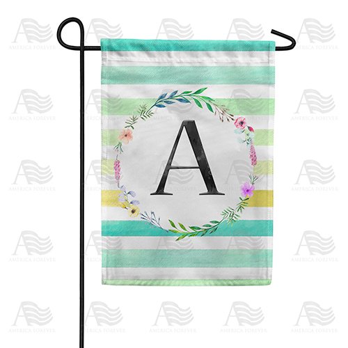Blue Striped Watercolor Monogram Double Sided Garden Flag
