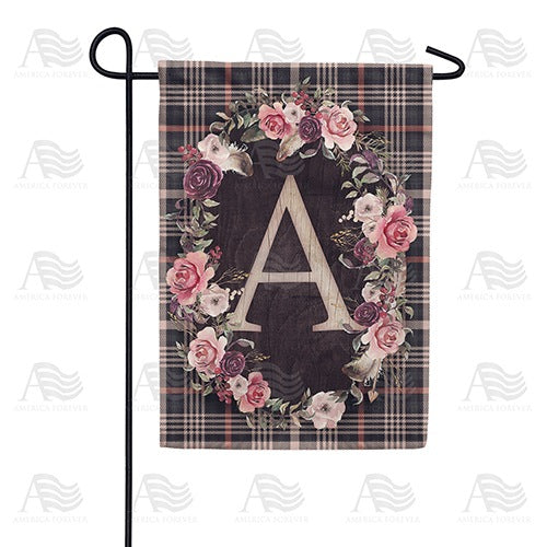 Pink And Black Plaid Monogram Double Sided Garden Flag