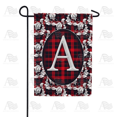 Elegant Red And Black Plaid Monogram Double Sided Garden Flag