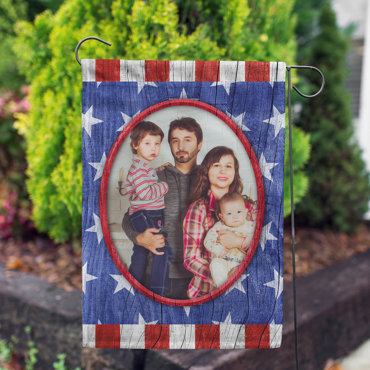 Personalized All American Old Wood Garden Flag