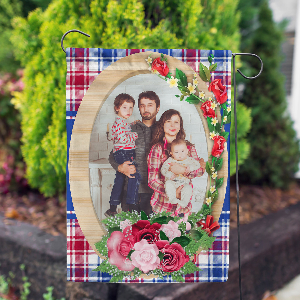 Personalized Roses On Wood Frame Garden Flag