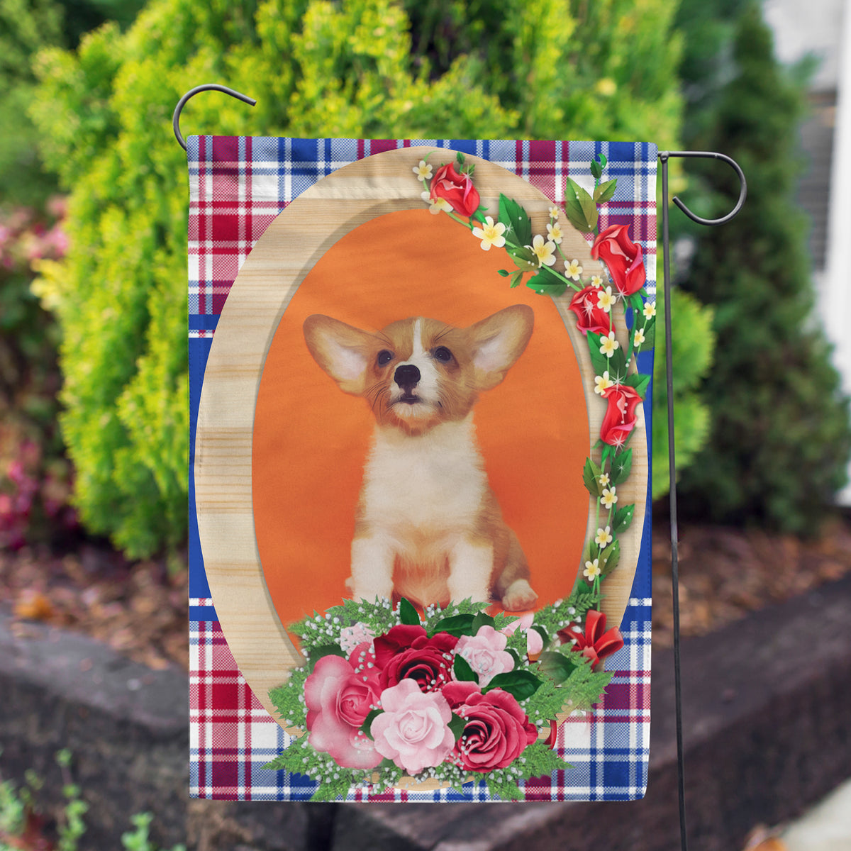 Personalized Roses On Wood Frame Garden Flag