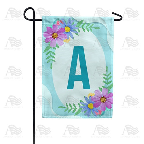 Cosmos On Blue Wood Monogram Double Sided Garden Flag