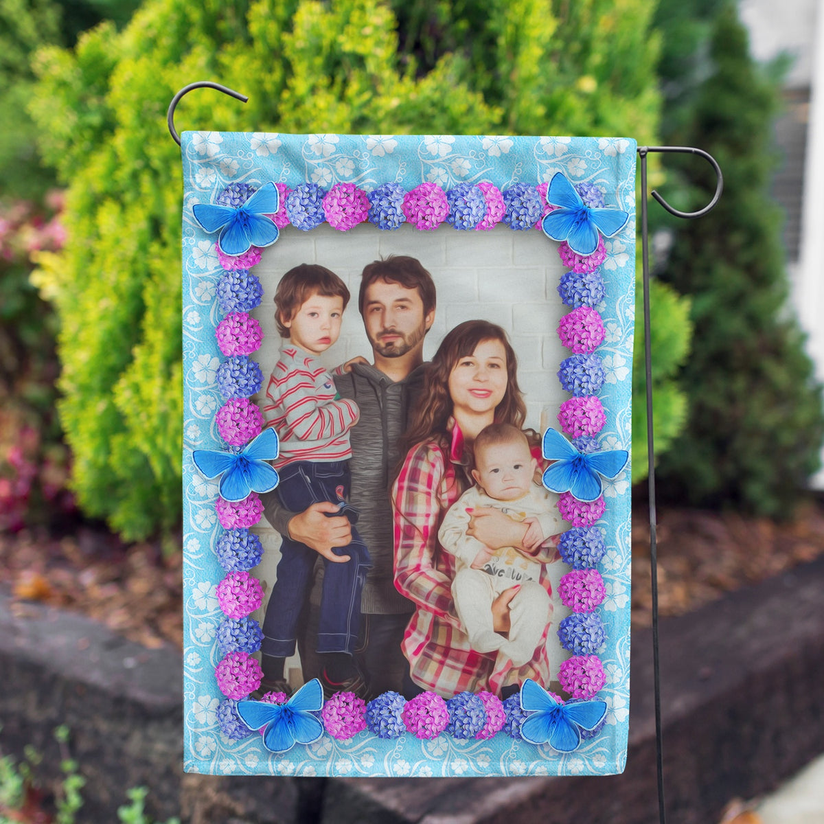 Personalized Blue And Purple Hydrangea Garden Flag