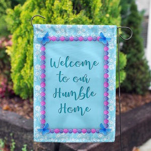 Personalized Blue And Purple Hydrangea Message Garden Flag